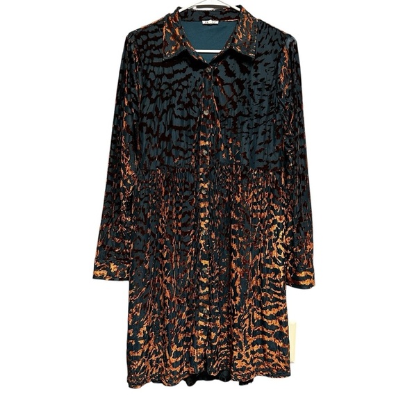 JODIFL ROMAN HOLIDAY ANIMAL PRINT VELVET BURNOUT SHIFT DRESS SIZE SMALL - Picture 2 of 9